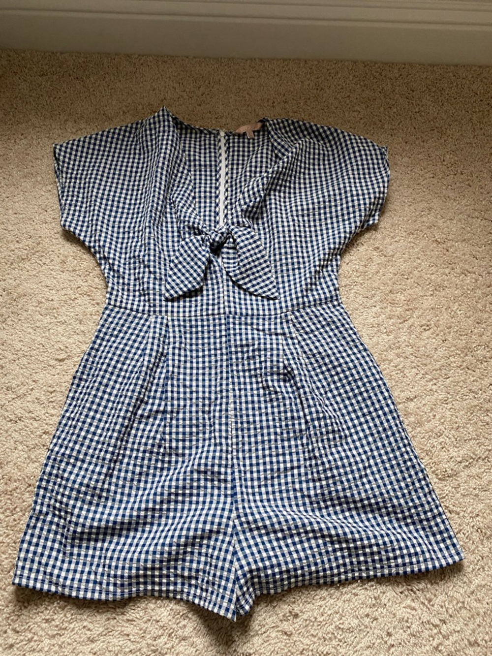 Hutch Blue and White Gingham Tie-Front Romper